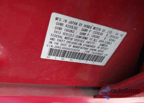 2005 Acura Tsx from USA, damaged, VIN JH4CL96885C024234